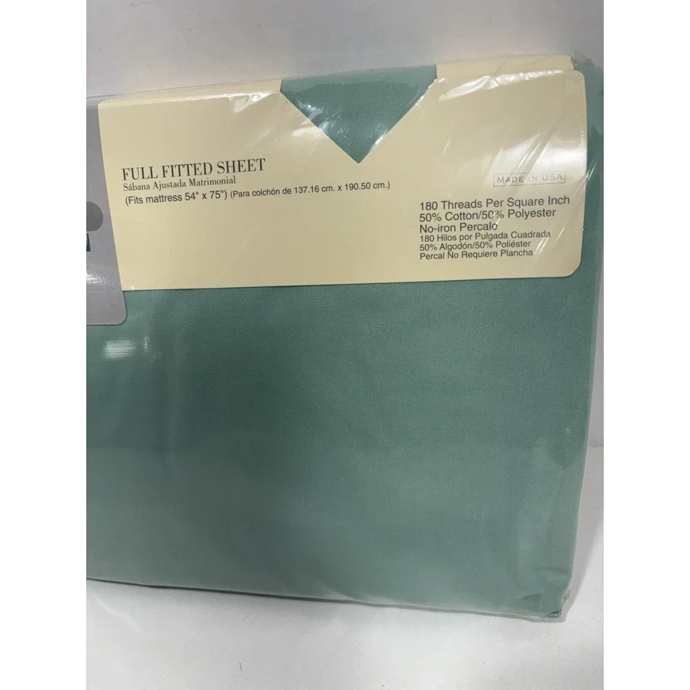 Vintage JC Penney The Home Collection Full Fitted Sheet Sea Foam Green 180 TC‎
